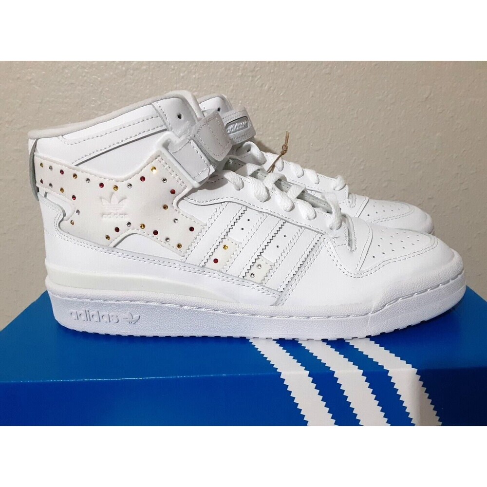NWB Adidas Forum Mid x SWAROVSKI Rhinestone Crystals White Black Women Size 9.5